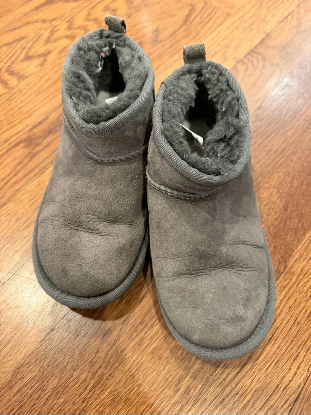 UGG Kids Gray Furry Slip-On Winter Boots